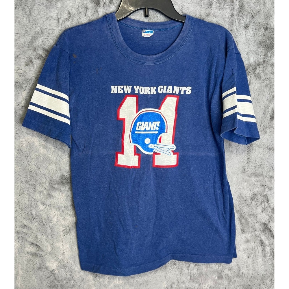 Vtg Champion New York Giants T-Shirt Blue Tag Made in USA Large NY NFL 11 Simms